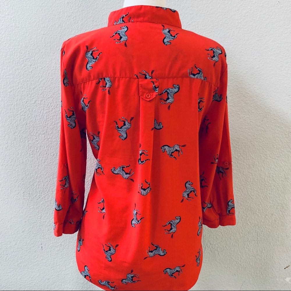 C Wonder Red Zebra Print Button Down Silk Blouse - image 6